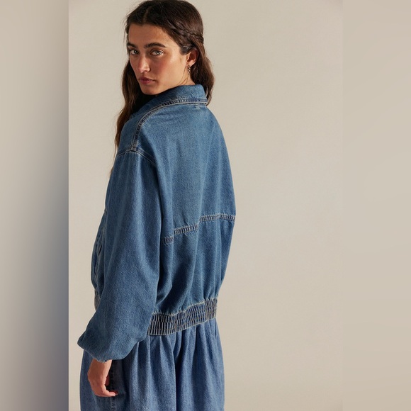 Free People NWT Birdie bomber Denim Jacket XL - Picture 2 of 12